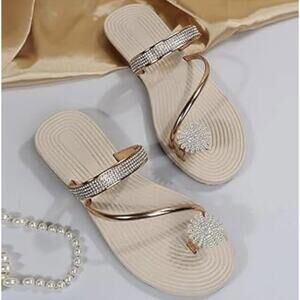 New Rose Goldtone Rhinestone-Embellished Toe-Strap Sandal - Size 42 (US‎ )